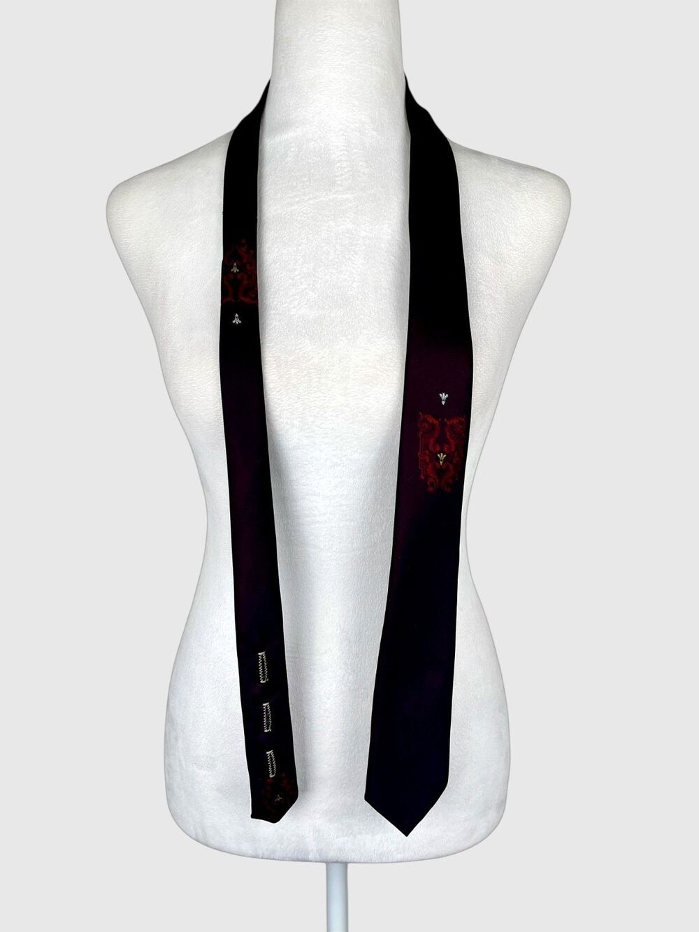Vintage 60s Prince Consort Button Down Tie Black Skinny Gothic Crest USA
